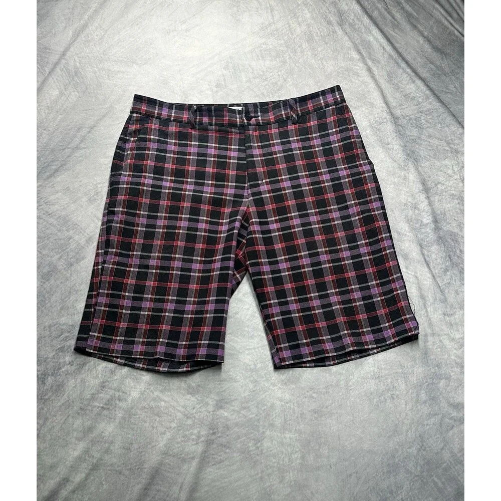 Adidas Golf Shorts Men's Size 34 Plaid Flat Front Golf/Chino Shorts
